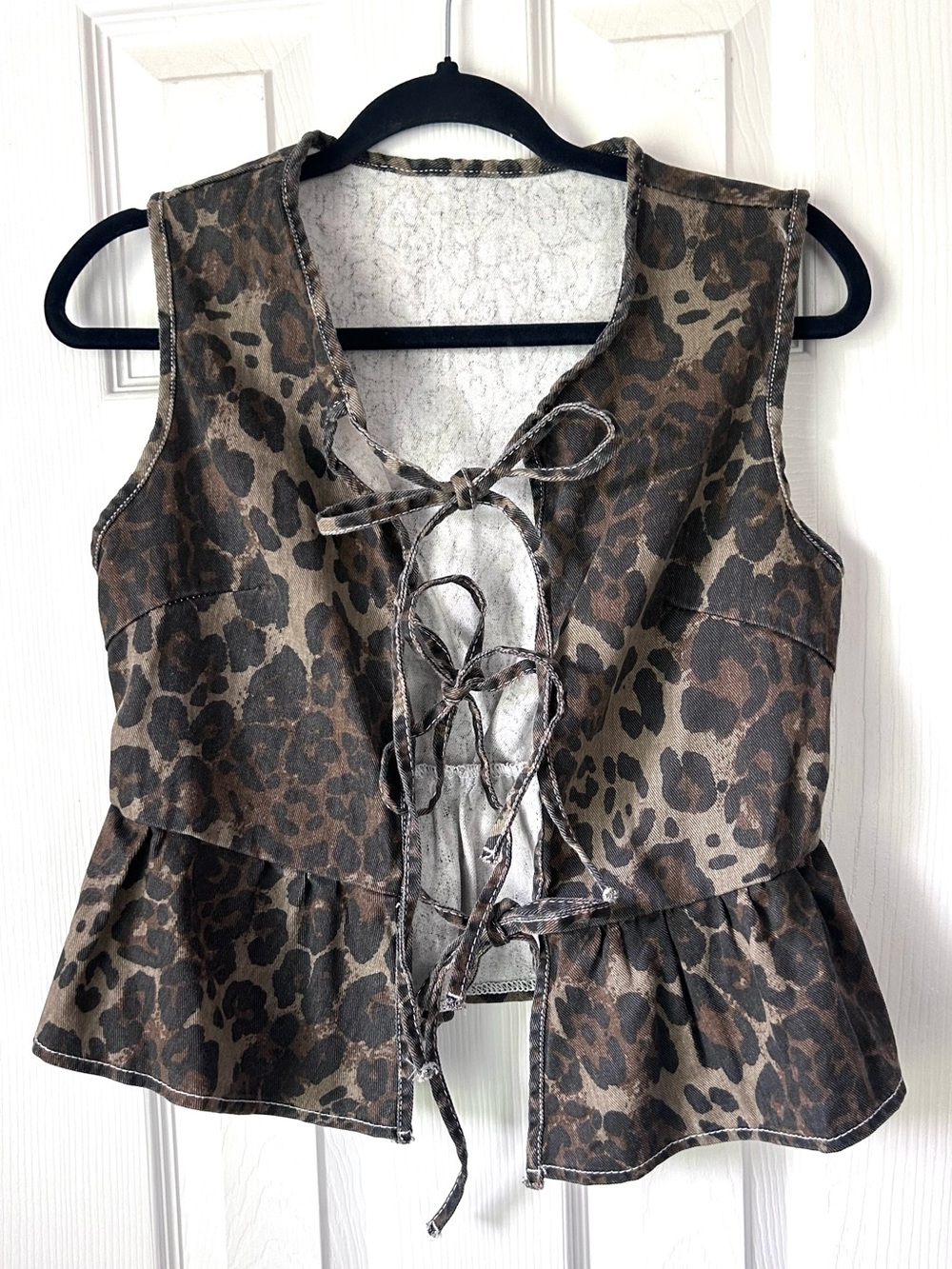 SHEIN Leopard Print Tie Front Peplum Vest Size Small